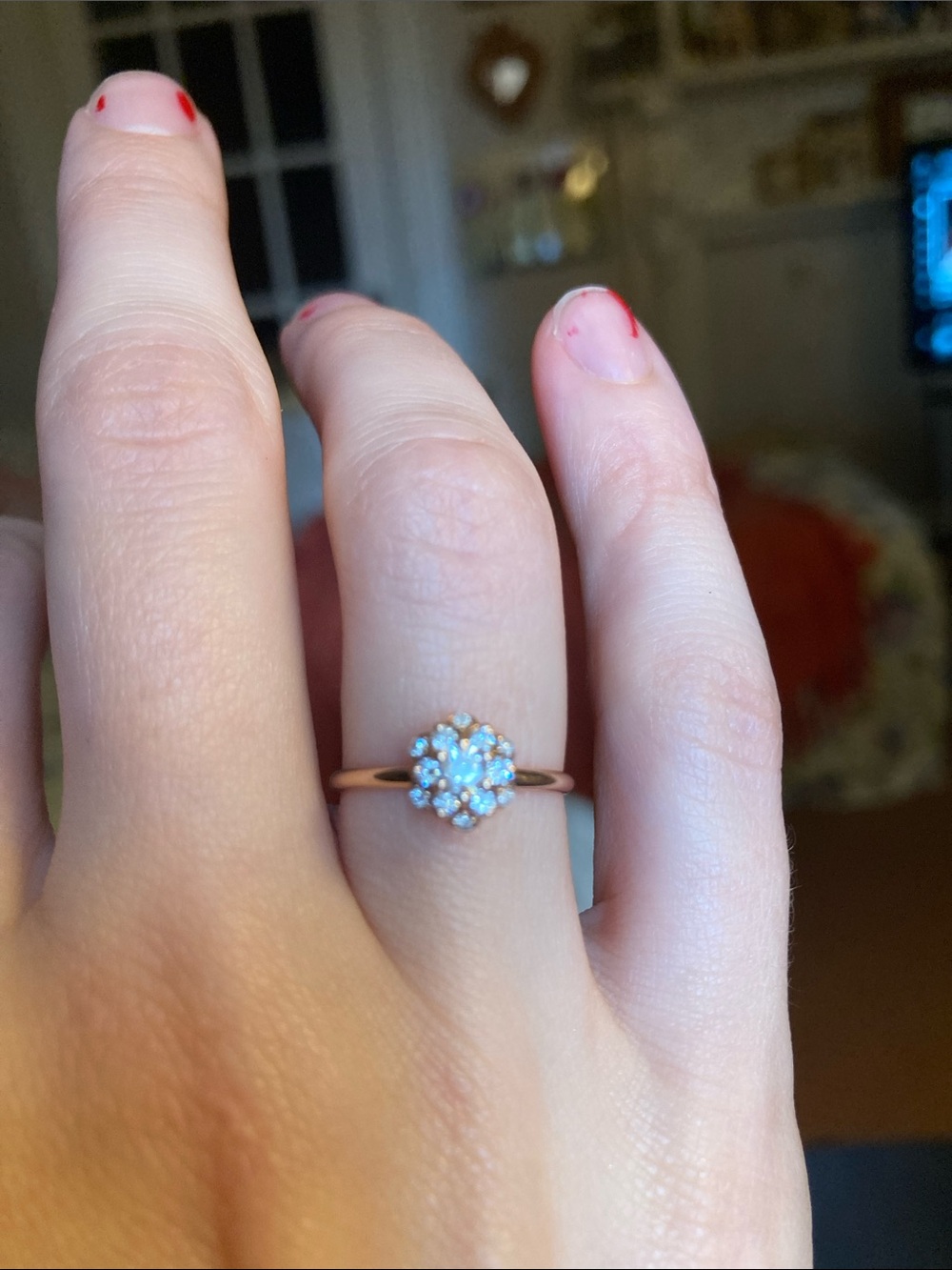 14k rose gold and diamond cluster ring